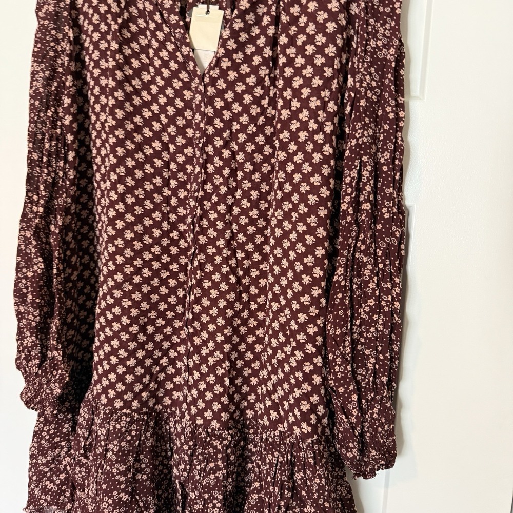ByTimo Georgette Mini Dress NEW Burgundy Floral Print Women's Size Medium Flowy - Picture 2 of 7